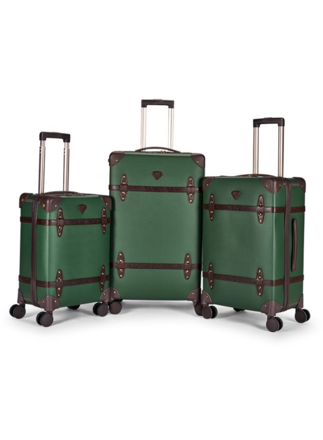 LIMRA Travel Bags Classic Leather Luggage 4 Pcs Set Green/Dark Brown 28''-24''-20'''-14'''Inches - Image 2